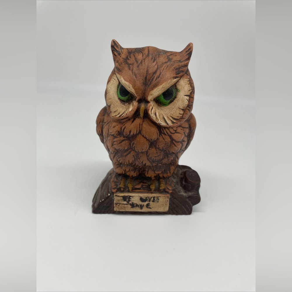 Vintage Studio Art  "Be Wise" Ceramic Owl Figurine 6.5" Bank With Plug